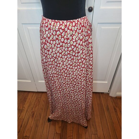 Vintage 90s/Y2K Red/White Ditsy Floral Maxi Skirt Coldwater Creek L Boho Cottage - Picture 1 of 7
